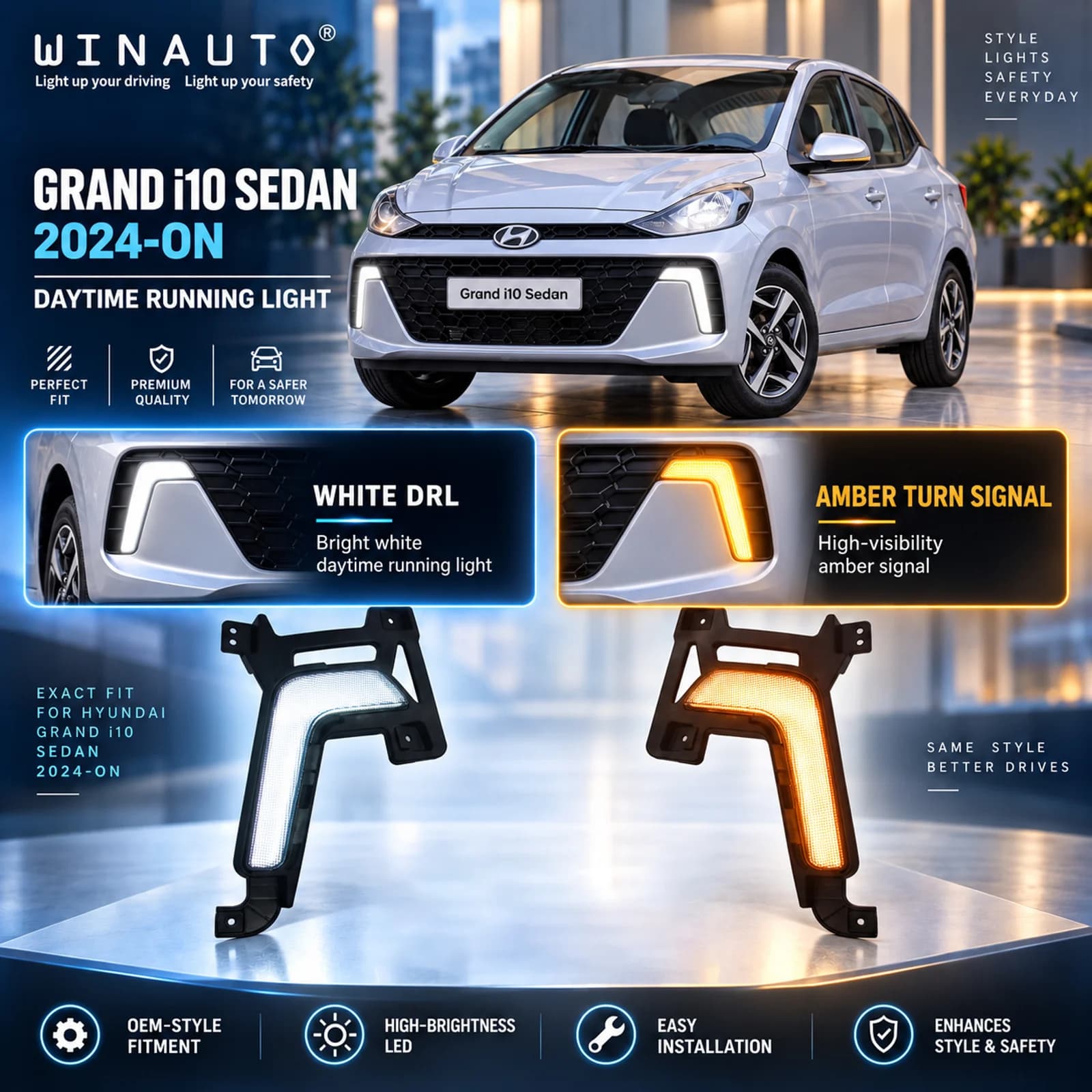 hyundai grand i10 sedan 2024 2026 led daytime running lights