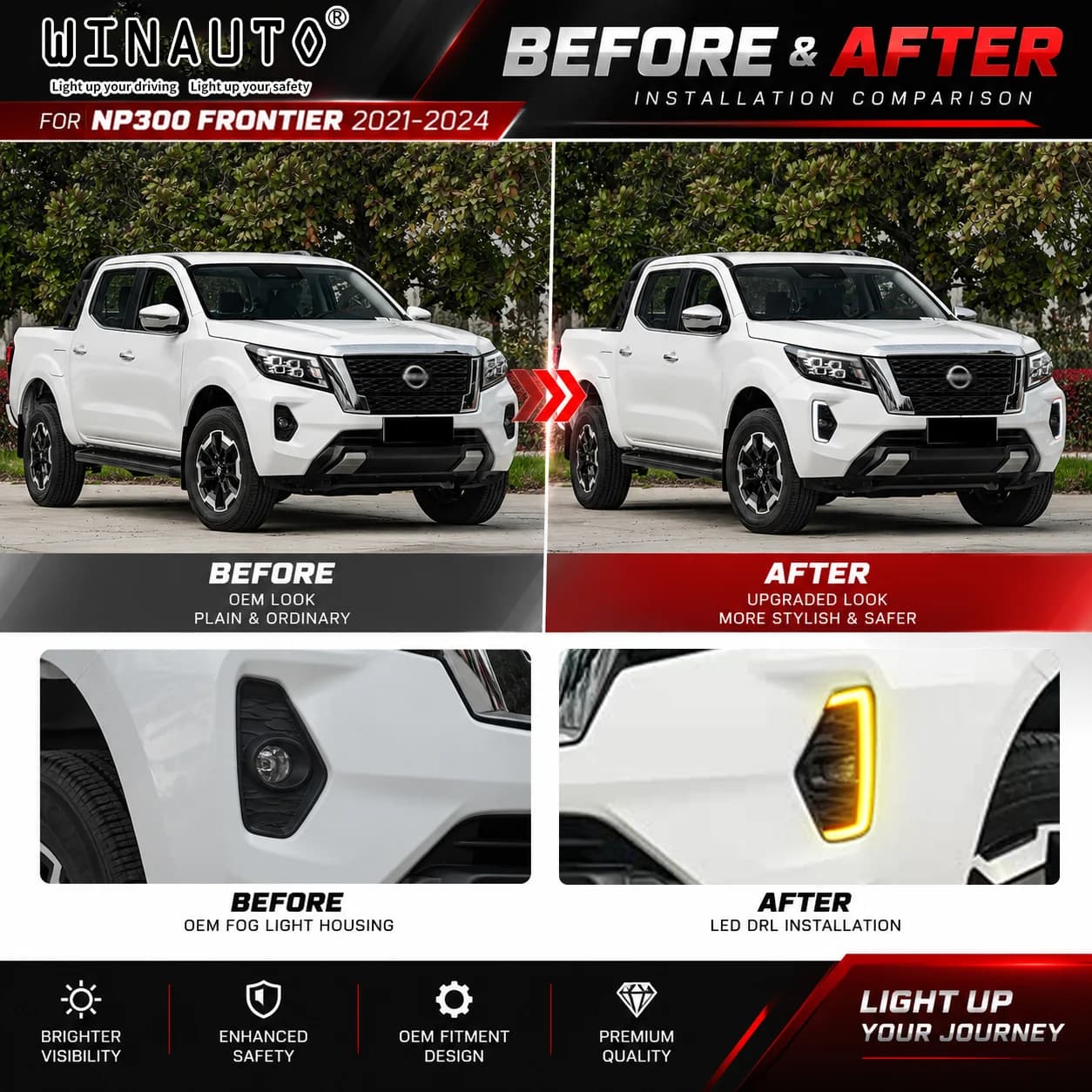 nissan np300 frontier 2021 2024 drl installation before after