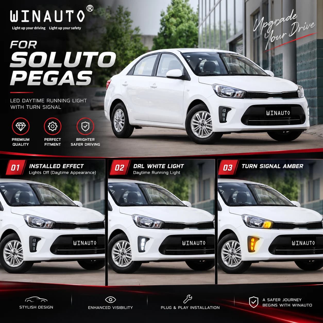 2018 2026 kia soluto pegas led daytime running light 3 lighting modes poster