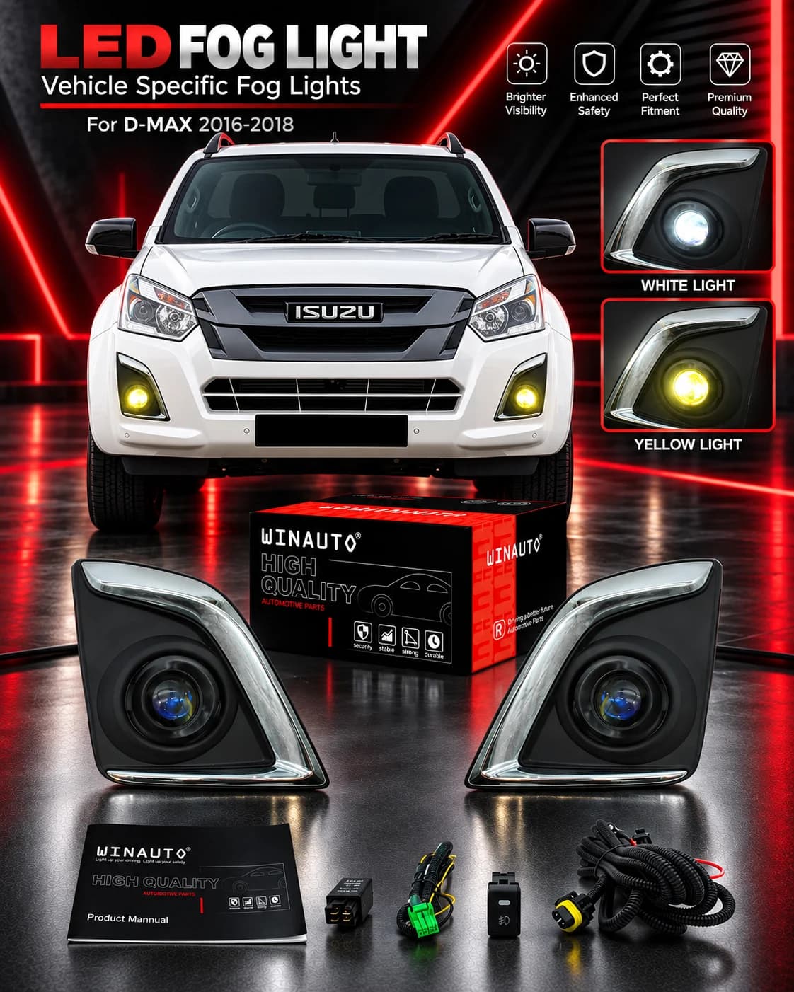 isuzu d max 2016 2017 2018 dual color led fog light