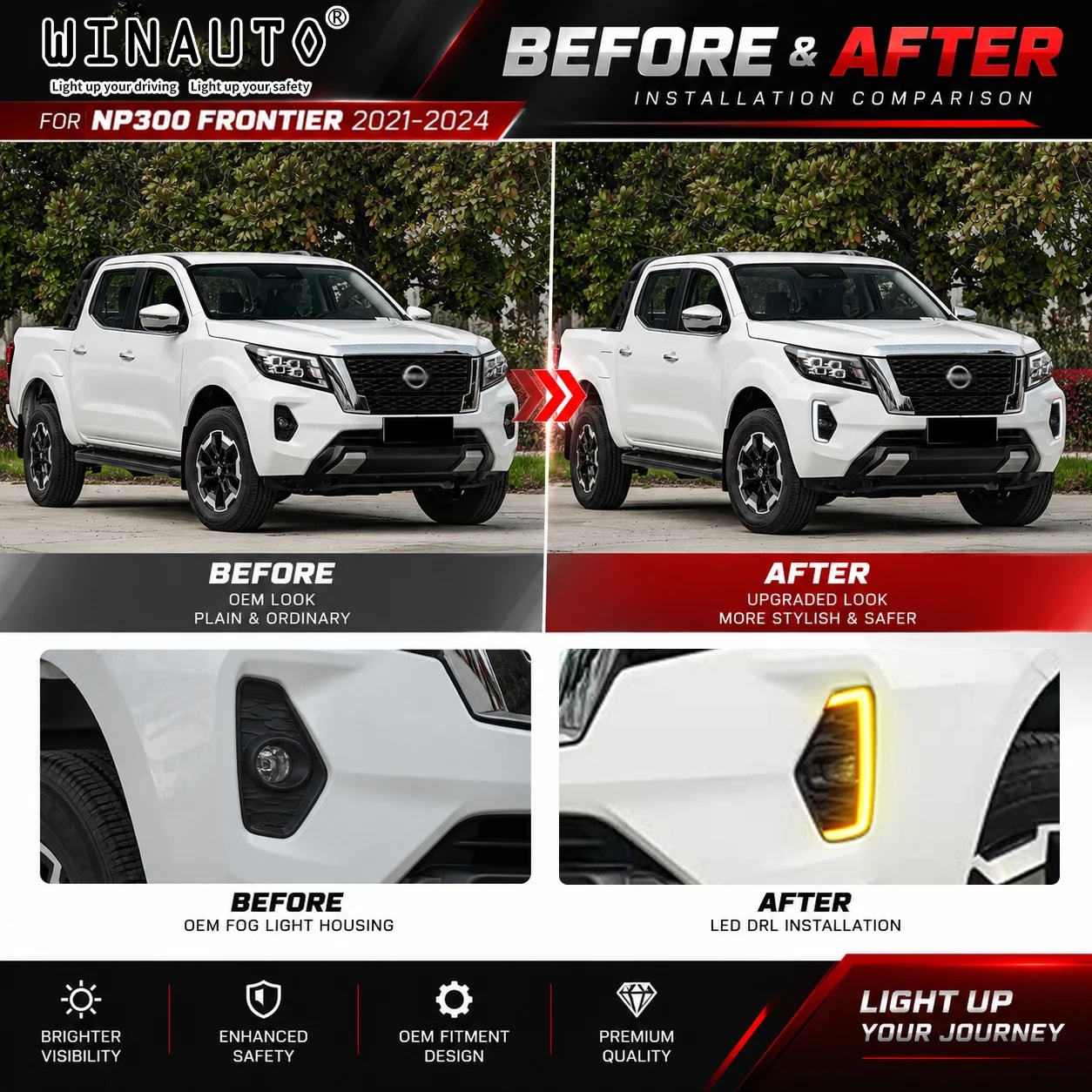 nissan np300 frontier 2021 2024 drl installation before after