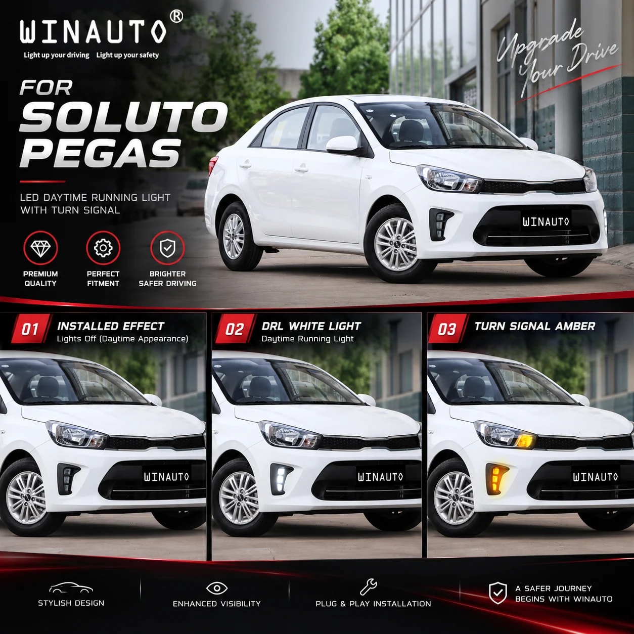 2018 2026 kia soluto pegas led daytime running light 3 lighting modes poster