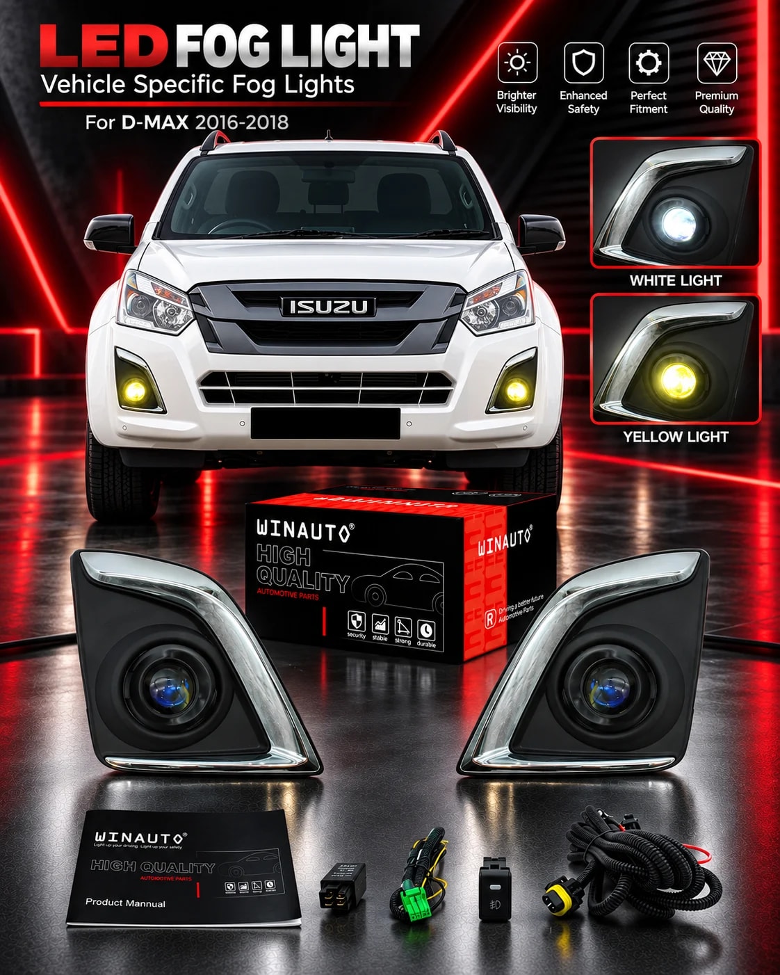 isuzu d max 2016 2017 2018 dual color led fog light