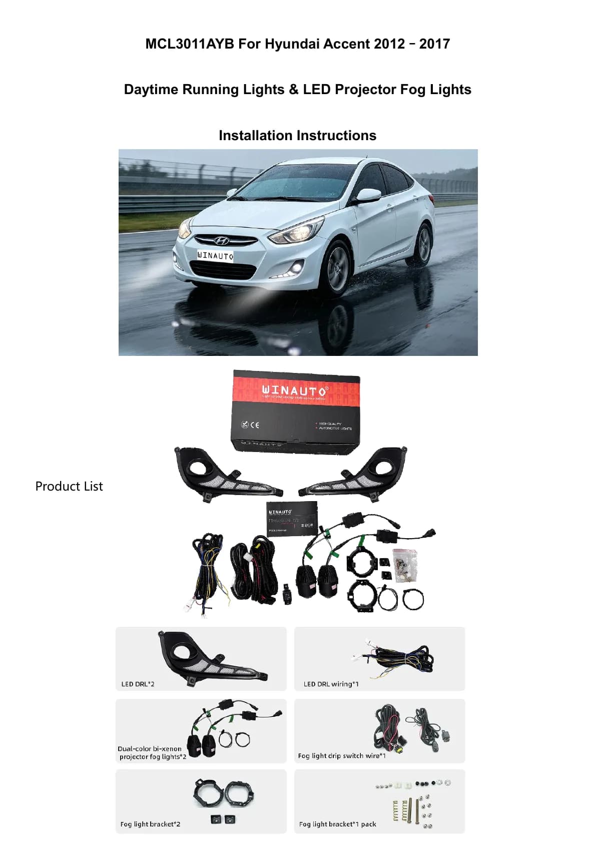 MCL3011AYB Hyundai Accent installation guide cover and included components