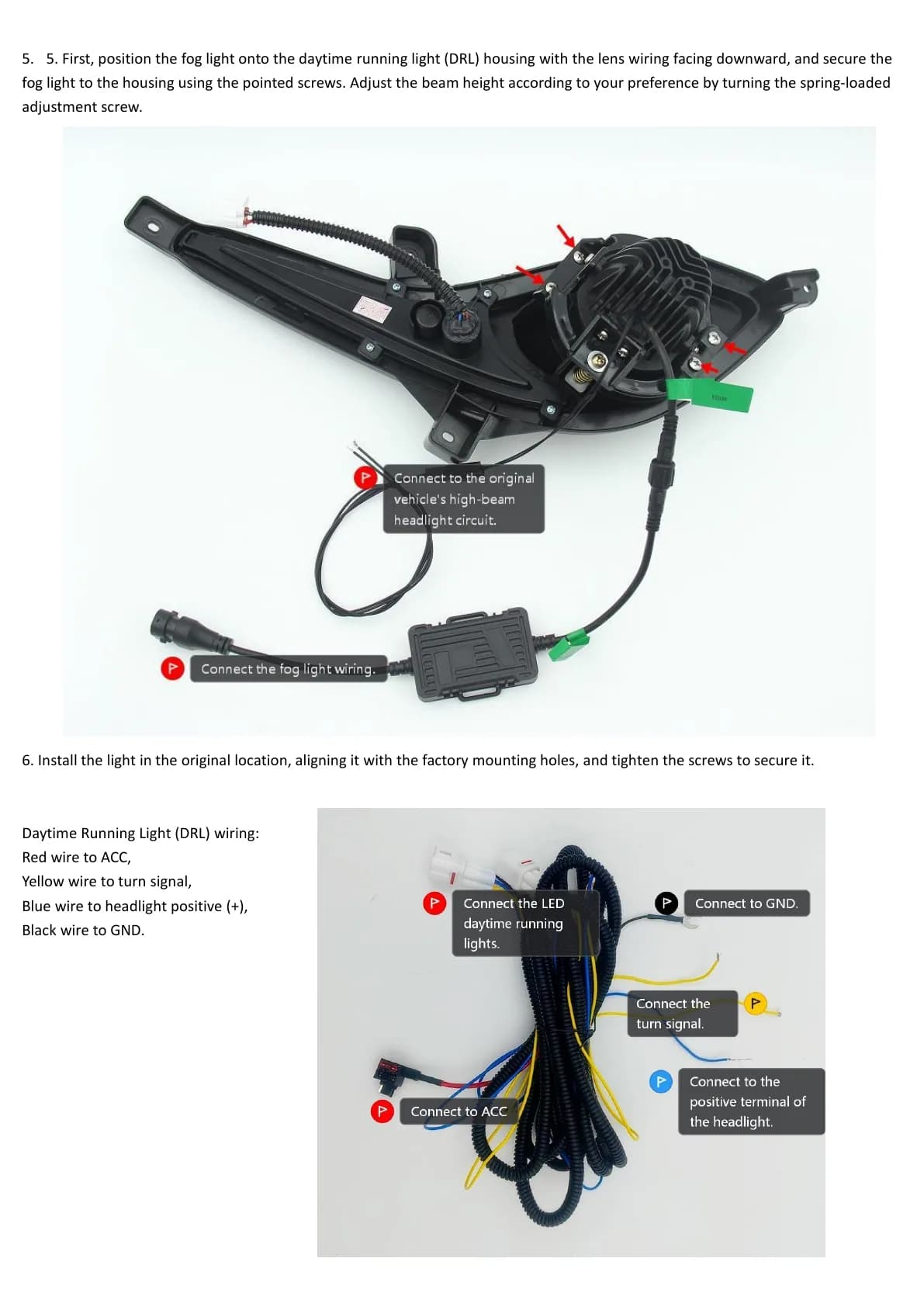 MCL3011AYB fog-light mounting orientation and DRL wiring harness